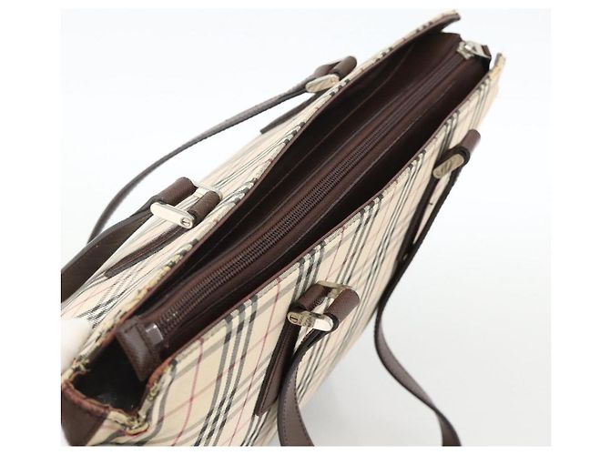 Burberry Borsa Tote Nova Check in Tela Beige Argento Auth INZ053 - vista 6