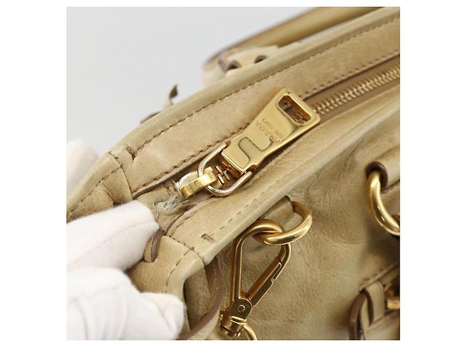 PRADA Borsa a Mano in Pelle 2 in 1 Beige Oro Auth 174345 D'oro - vista 18