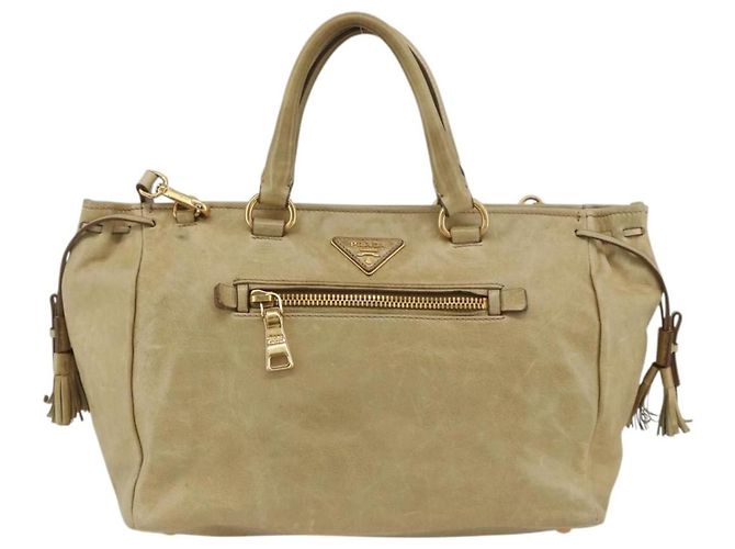 PRADA Borsa a Mano in Pelle 2 in 1 Beige Oro Auth 174345 D'oro - vista 2