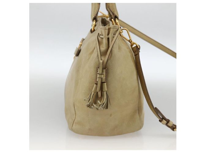 PRADA Borsa a Mano in Pelle 2 in 1 Beige Oro Auth 174345 D'oro - vista 4
