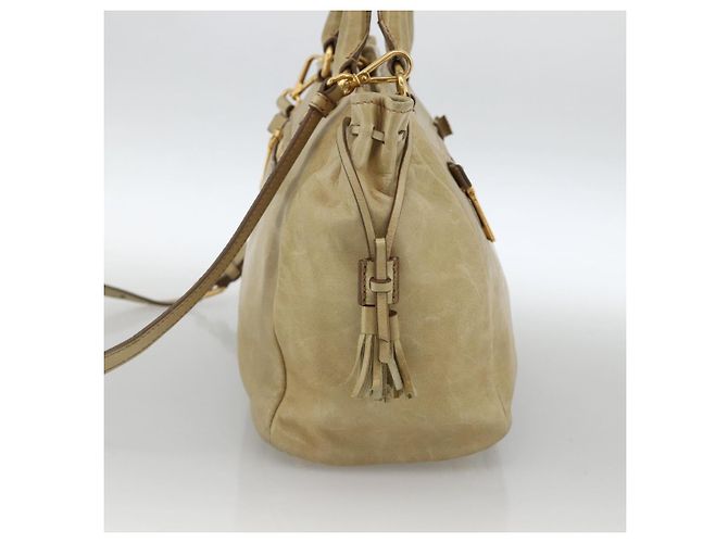 PRADA Borsa a Mano in Pelle 2 in 1 Beige Oro Auth 174345 D'oro - vista 5