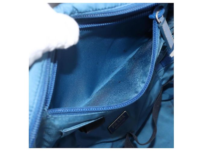 PRADA Vanity Borsa a Mano Nylon Blu Argento Auth YKZ1085 - vista 21