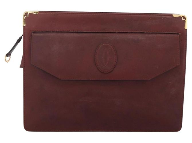 CARTIER Must Line Borsa Clutch in Pelle 2 Set Bordeaux Auth 174426 - vista 2