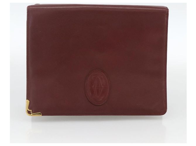 CARTIER Must Line Borsa Clutch in Pelle 2 Set Bordeaux Auth 174426 - vista 9