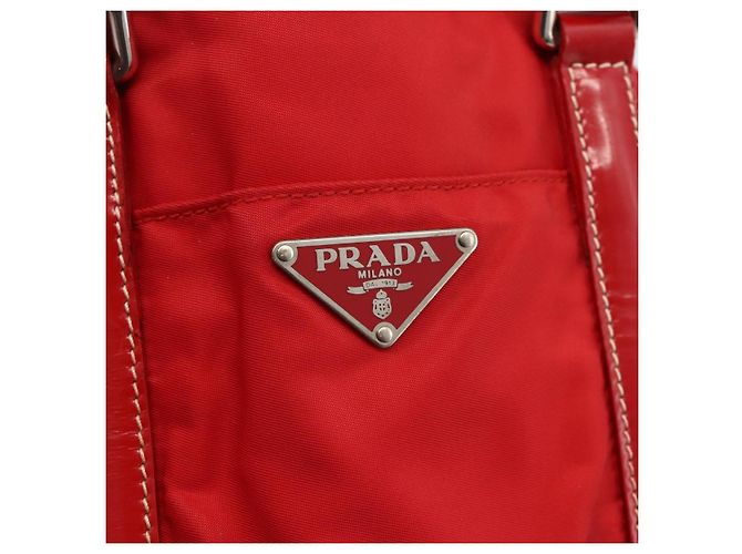 PRADA Bolsa de mão em nylon vermelho prata autêntica 174368 - vista 14