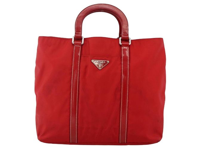PRADA Bolsa de mão em nylon vermelho prata autêntica 174368 - vista 2