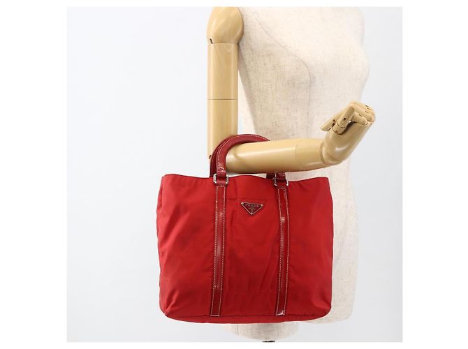 PRADA Bolsa de mão em nylon vermelho prata autêntica 174368 - vista 22