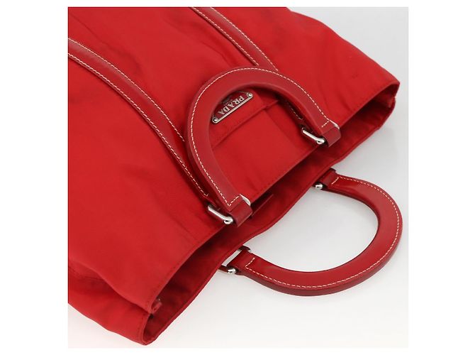 PRADA Bolsa de mão em nylon vermelho prata autêntica 174368 - vista 6