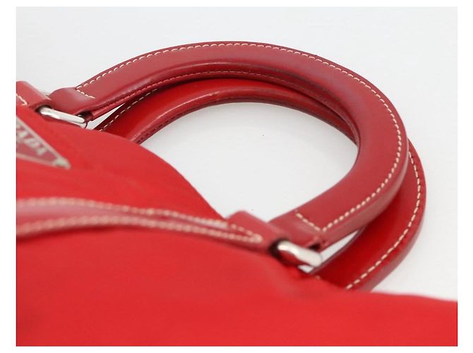 PRADA Bolsa de mão em nylon vermelho prata autêntica 174368 - vista 8