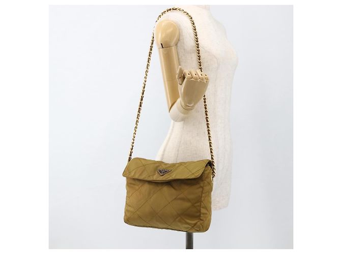 PRADA Borsa a Spalla con Catena Nylon Beige Oro Auth YKZ873 D'oro - vista 24