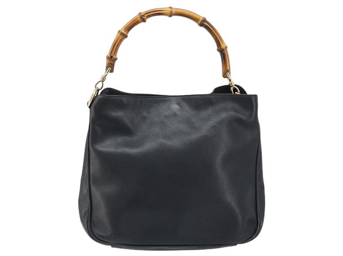Borsa a mano in pelle Gucci Bamboo nera e oro 001 1638 3754 Auth YKZ262 Nero D'oro - vista 2