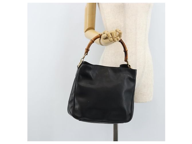 Borsa a mano in pelle Gucci Bamboo nera e oro 001 1638 3754 Auth YKZ262 Nero D'oro - vista 21