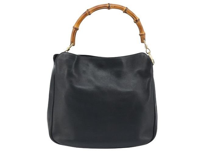 Borsa a mano in pelle Gucci Bamboo nera e oro 001 1638 3754 Auth YKZ262 Nero D'oro - vista 3