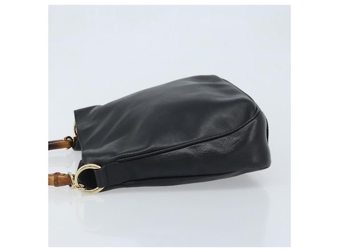 Borsa a mano in pelle Gucci Bamboo nera e oro 001 1638 3754 Auth YKZ262 Nero D'oro - vista 5