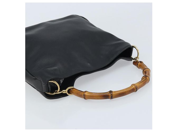 Borsa a mano in pelle Gucci Bamboo nera e oro 001 1638 3754 Auth YKZ262 Nero D'oro - vista 6