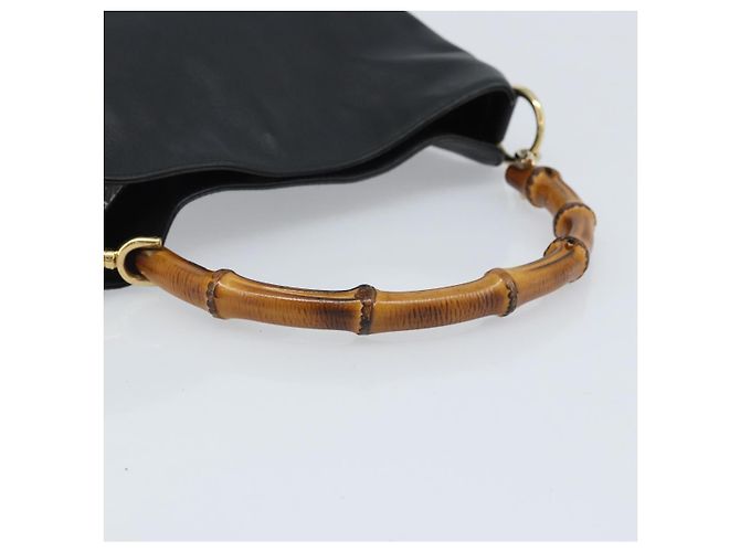Borsa a mano in pelle Gucci Bamboo nera e oro 001 1638 3754 Auth YKZ262 Nero D'oro - vista 7