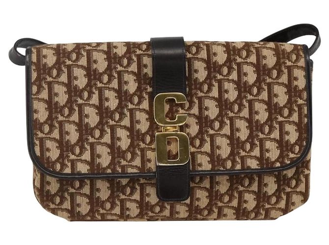 Sac à épaule en toile Trotter Christian Dior Beige Or Auth fm5276 Doré - vue 2