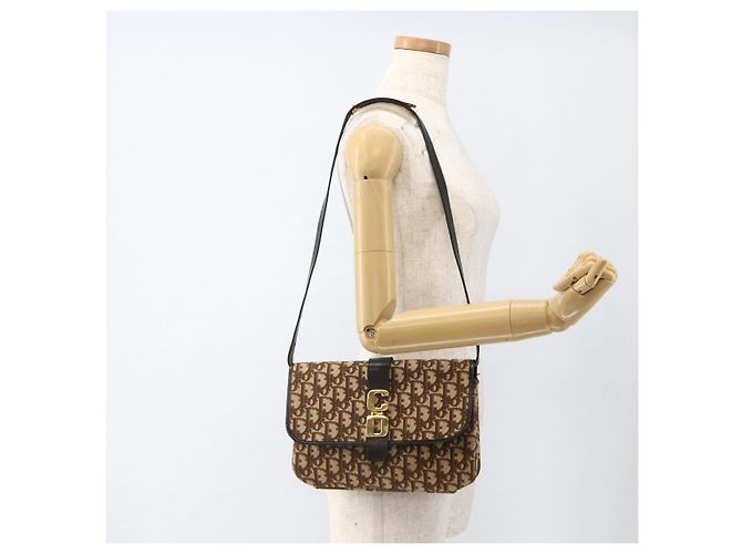 Sac à épaule en toile Trotter Christian Dior Beige Or Auth fm5276 Doré - vue 23