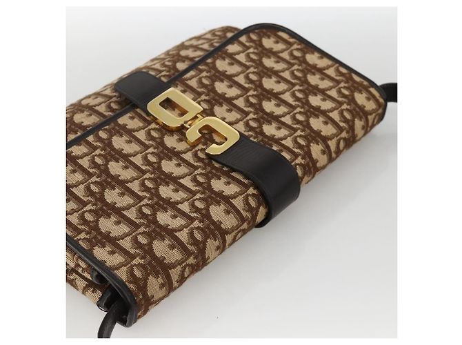 Sac à épaule en toile Trotter Christian Dior Beige Or Auth fm5276 Doré - vue 6