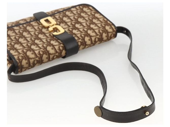 Sac à épaule en toile Trotter Christian Dior Beige Or Auth fm5276 Doré - vue 7