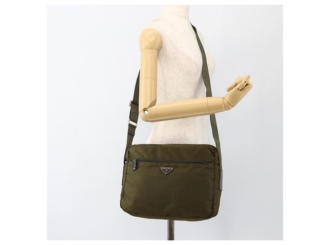 Borsa a Spalla PRADA Nylon Khaki Argento Autentica INZ058 Cachi - vista 25