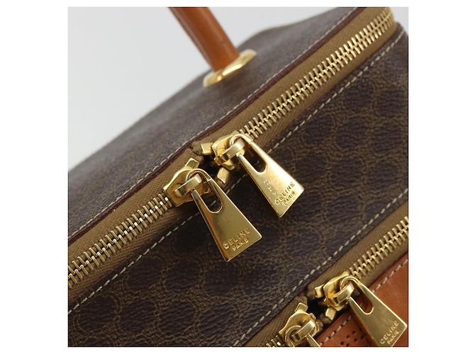 Céline CELINE Macadam Canvas Vanity Hand Bag PVC Leather Brown Gold Auth YKZ1479A Golden - view 14