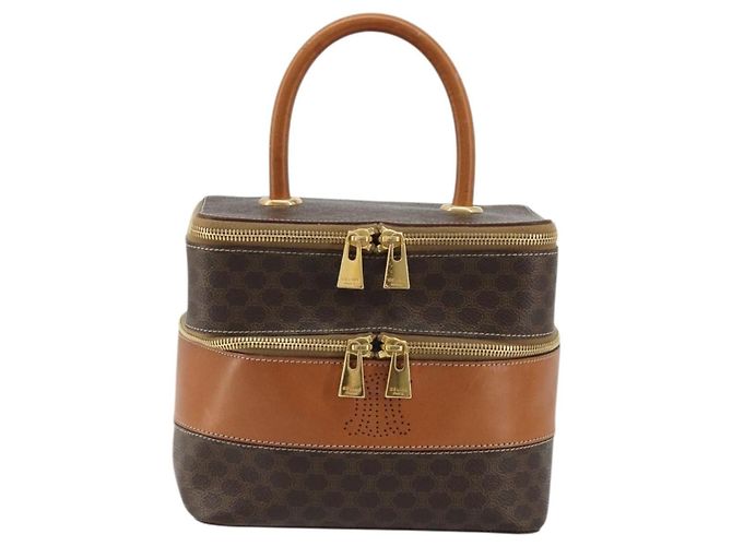 Céline CELINE Macadam Canvas Vanity Hand Bag PVC Leather Brown Gold Auth YKZ1479A Golden - view 2
