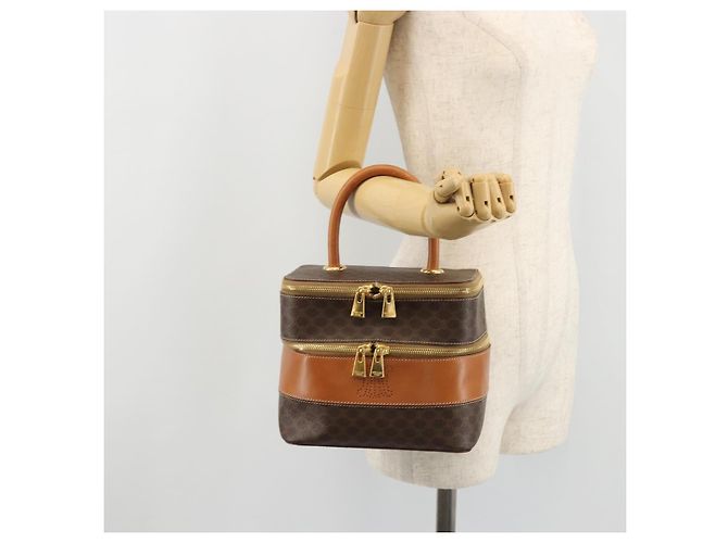 Céline CELINE Macadam Canvas Vanity Hand Bag PVC Leather Brown Gold Auth YKZ1479A Golden - view 26