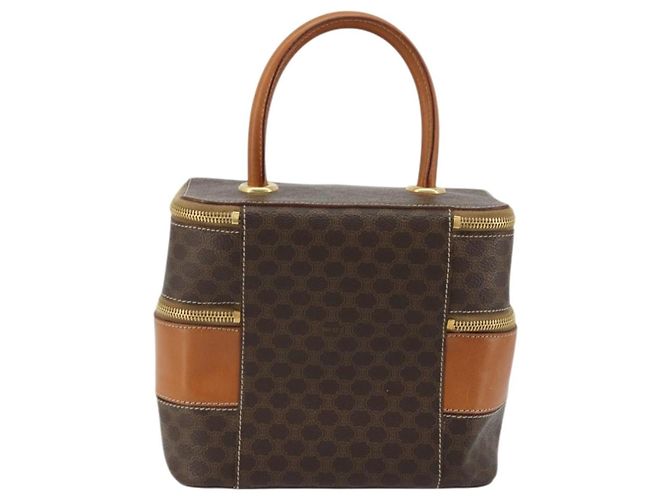 Céline CELINE Macadam Canvas Vanity Hand Bag PVC Leather Brown Gold Auth YKZ1479A Golden - view 3