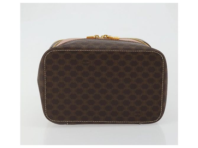 Céline CELINE Macadam Canvas Vanity Hand Bag PVC Leather Brown Gold Auth YKZ1479A Golden - view 9