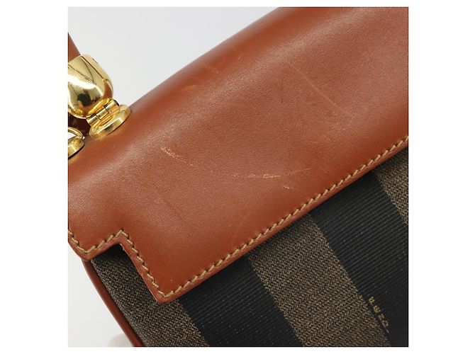 Pequin FENDI Pecan Canvas Handtasche PVC 2-Wege Schwarz Braun Auth INZ095 - Ansicht 16