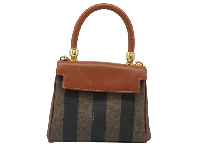 Pequin FENDI Pecan Canvas Handtasche PVC 2-Wege Schwarz Braun Auth INZ095 - Ansicht 2