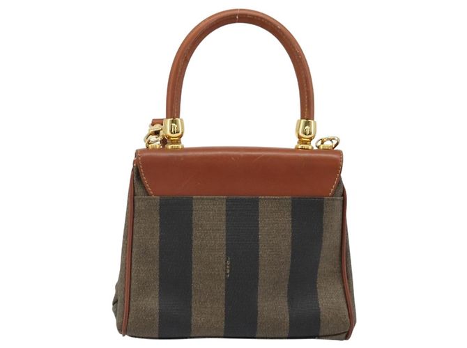 Pequin FENDI Pecan Canvas Handtasche PVC 2-Wege Schwarz Braun Auth INZ095 - Ansicht 3