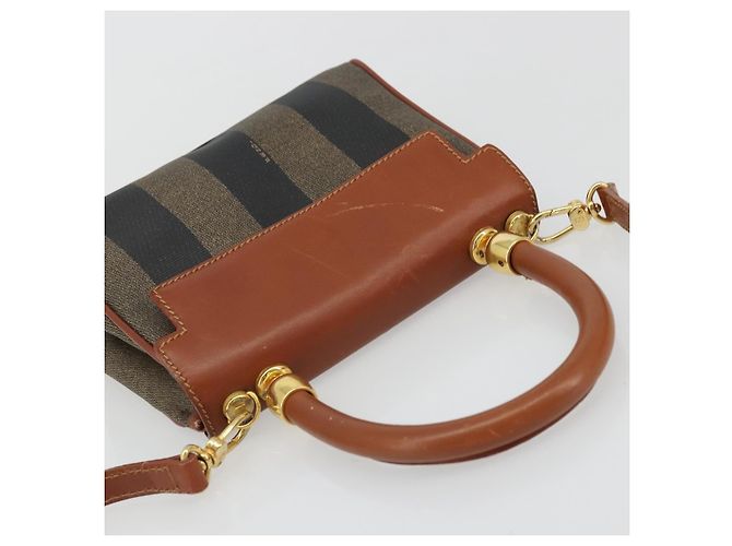Pequin FENDI Pecan Canvas Handtasche PVC 2-Wege Schwarz Braun Auth INZ095 - Ansicht 6