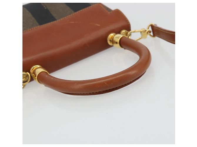 Pequin FENDI Pecan Canvas Handtasche PVC 2-Wege Schwarz Braun Auth INZ095 - Ansicht 7