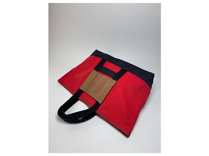 Vintage Marni Canvas Tote Bag Rot Schwarz Braun - Ansicht 10
