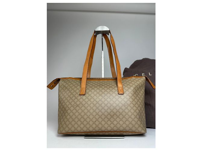 Triomphe Céline Vintage Celine Paris Monogramm Lederhandtasche Beige Braun - Ansicht 11