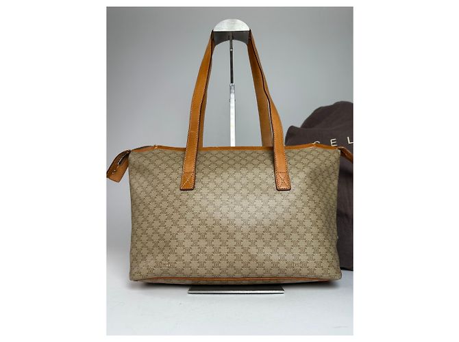 Triomphe Céline Vintage Celine Paris Monogramm Lederhandtasche Beige Braun - Ansicht 12