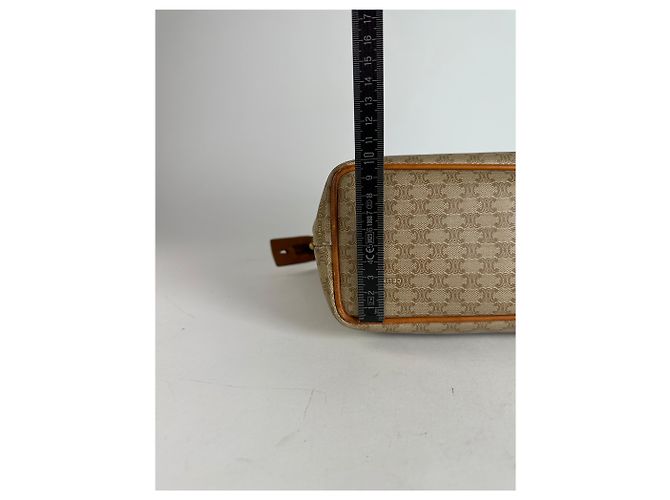 Triomphe Céline Vintage Celine Paris Monogramm Lederhandtasche Beige Braun - Ansicht 15