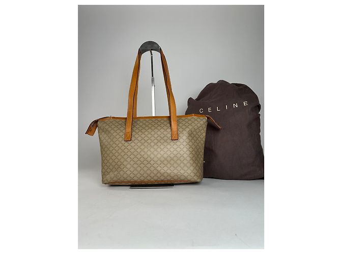 Triomphe Céline Vintage Celine Paris Monogramm Lederhandtasche Beige Braun - Ansicht 2