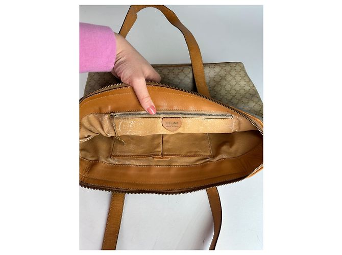 Triomphe Céline Vintage Celine Paris Monogramm Lederhandtasche Beige Braun - Ansicht 7