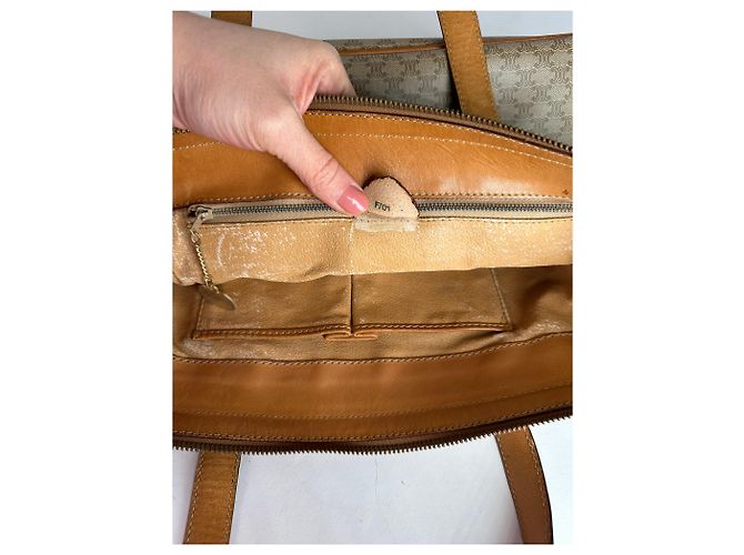 Triomphe Céline Vintage Celine Paris Monogramm Lederhandtasche Beige Braun - Ansicht 8