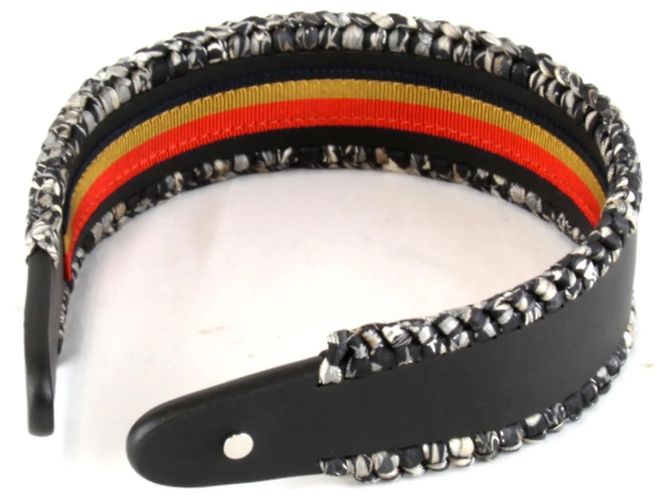 Hermès HERMES Fascia per Capelli in Pelle Intrecciata Elsa Bloom Nero - vista 2