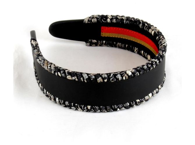 Hermès HERMES Fascia per Capelli in Pelle Intrecciata Elsa Bloom Nero - vista 3