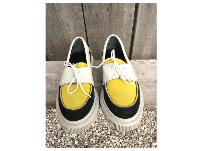 Mocassini Adieu Paris Type 174 in pelle nera Nero Bianco Giallo - vista 3
