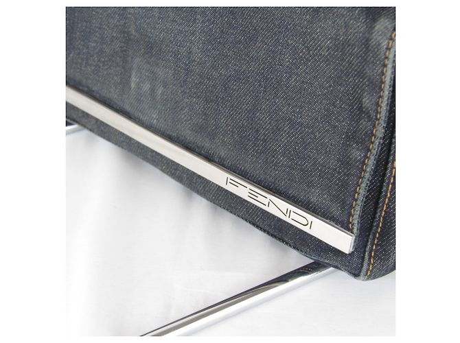 Borsa a spalla mini Fendi in denim Blu navy - vista 11