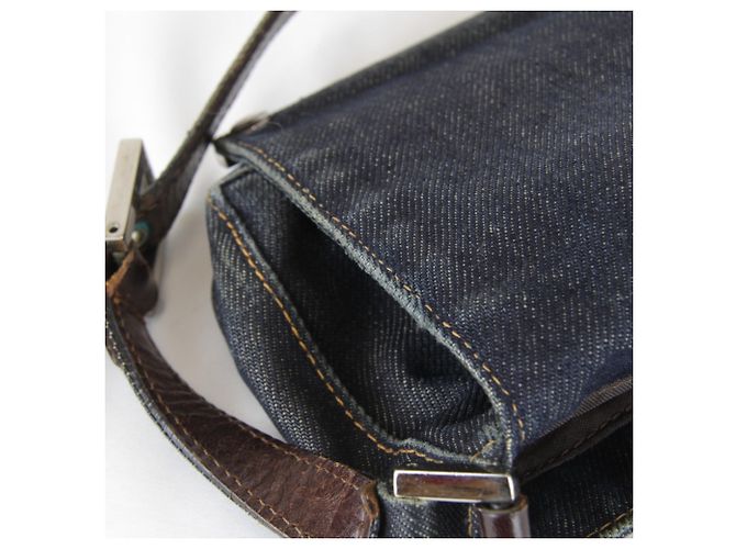 Borsa a spalla mini Fendi in denim Blu navy - vista 14