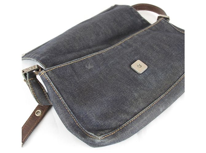 Borsa a spalla mini Fendi in denim Blu navy - vista 15