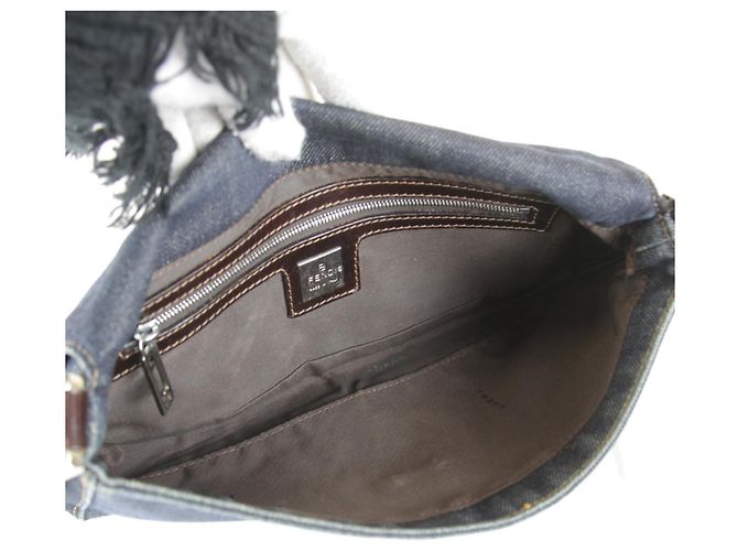 Borsa a spalla mini Fendi in denim Blu navy - vista 16