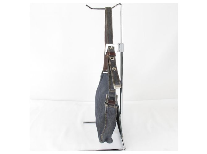 Borsa a spalla mini Fendi in denim Blu navy - vista 4